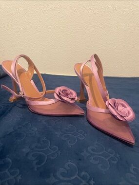 Lilac Floral Slingback Pointed-Toe Heels with Decorative Rose